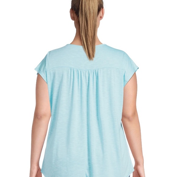 REAL SIZE Womens Semi Loose Top Size 3X Turquoise Crocheted Neckline NWOT - Picture 5 of 8